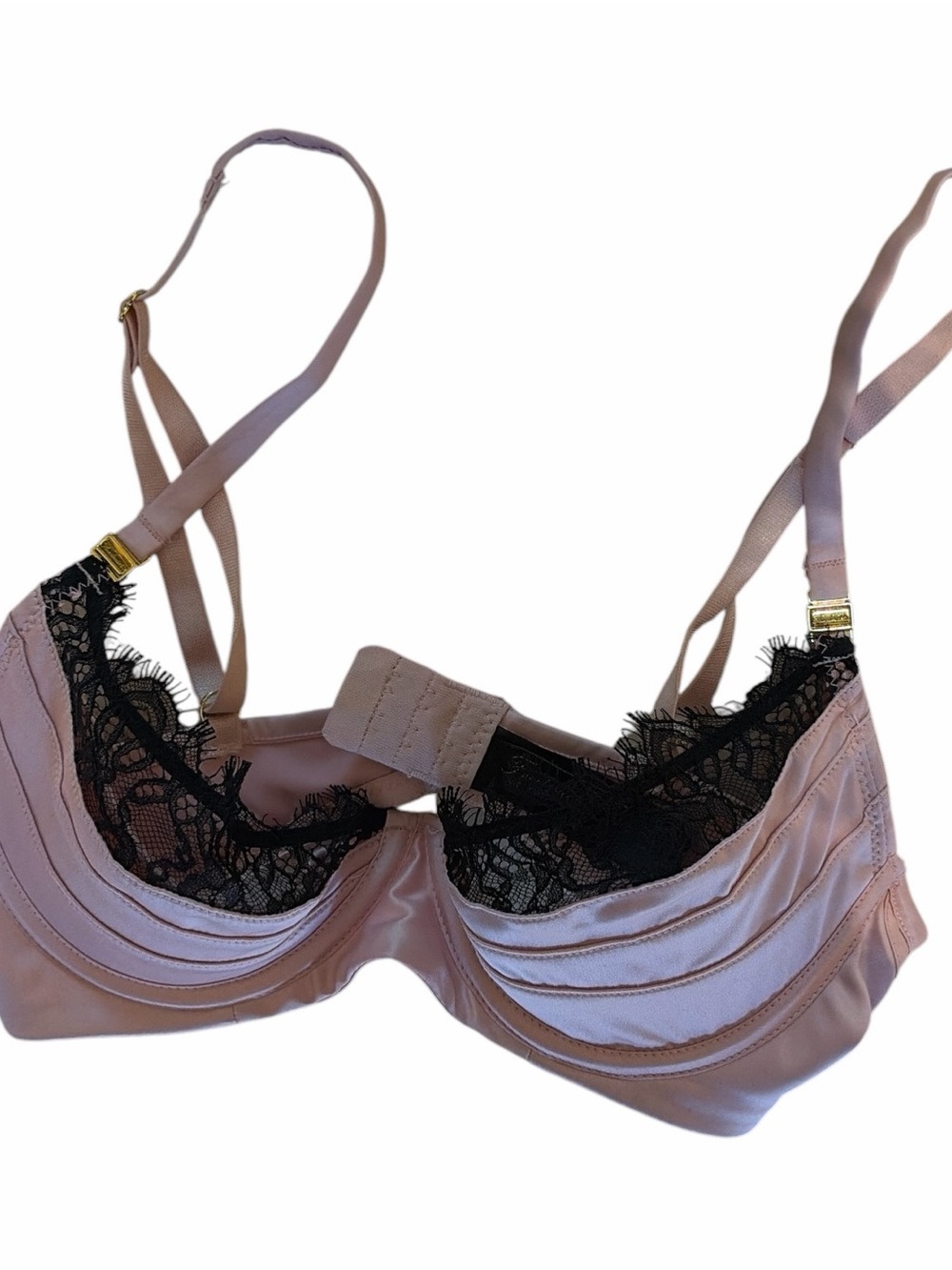 Frederick's of Hollywood Satin and Black Lace Underwire Bra - Blush